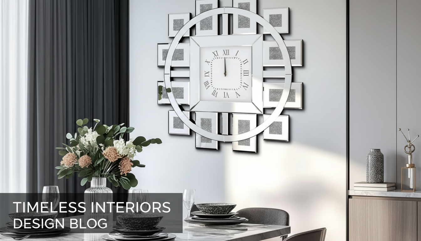 31.5in Crushed Diamond Mirrored Clock: Silver & Gold