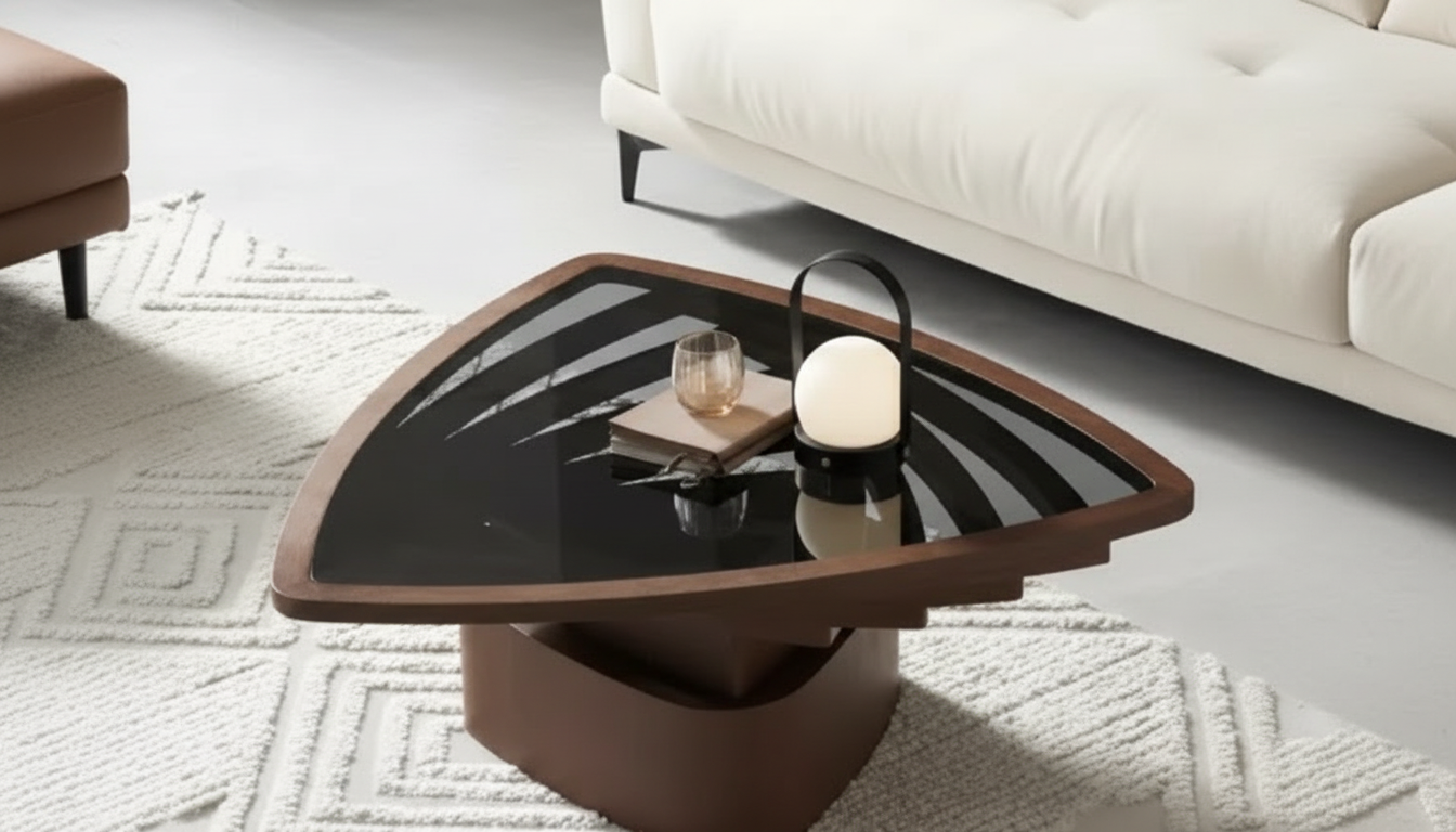 Nordic Triangle Black Glass Coffee Table for Modern Rooms