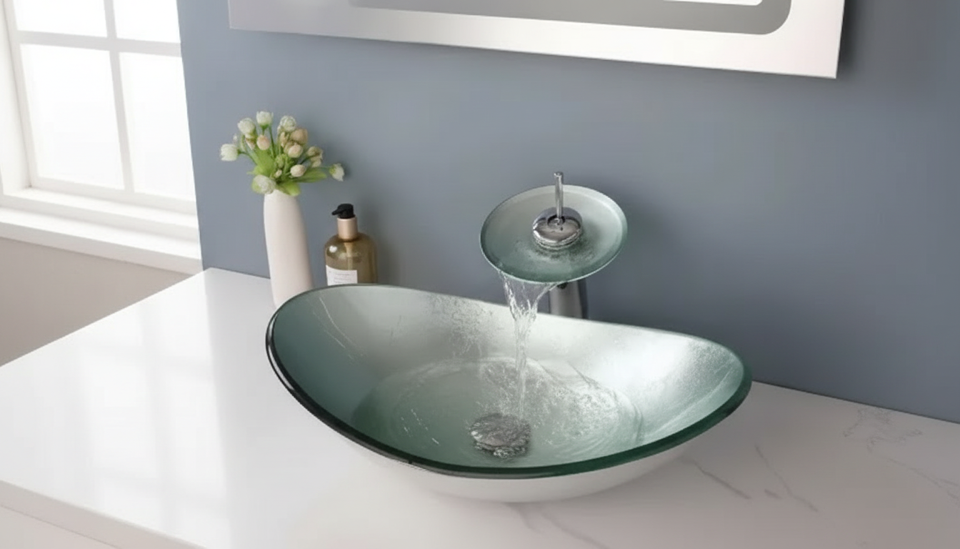 Oval Glass Vessel Sink + Waterfall Faucet: Modern Upgrade